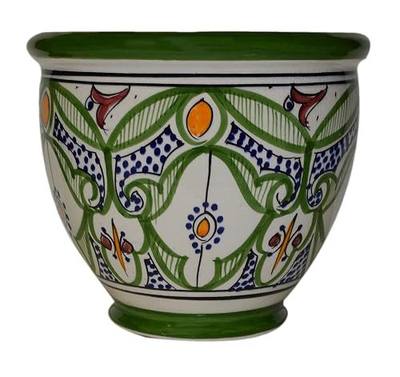 Flower Pot Moroccan Spanish Garden Drain Hole Ceramic Planter Handmade Multicolored