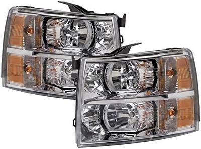 PERDE Chrome Housing Halogen Headlights With Performance Lens Compatible with Chevrolet Silverado 1500 2500 HD 3500 Includes Left Driver and Right Passenger Side Headlamps