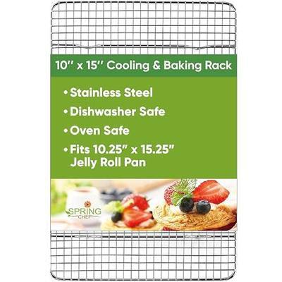 Spring Chef 10" x 15" Stainless Steel Cooling Rack for Cooking & Baking | Heavy Duty Cookie Cooling Rack for Kitchen, Oven Safe Wire Rack for Baking, Fits Jelly Roll Pan, Dishwasher Safe