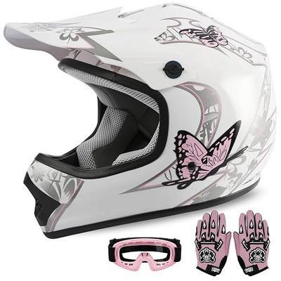Kids Dirt Bike Helmet Youth Motorcycle Helmet DOT-Certified Full Face Helmets for Motocross ATV Off-Road Street Bike with Goggles & Gloves,Pink Butterfly Medium | Motorcycle Riding Gear included Goggles & Gloves, Ultra-Lightweight, For ATV UTV, White Pink Butterfly Medium