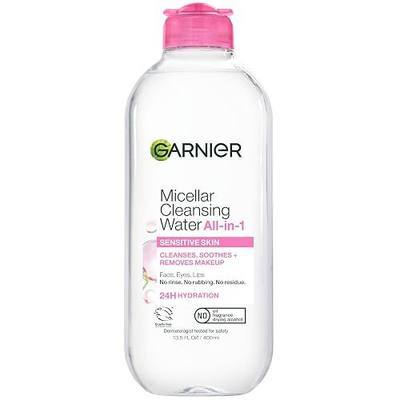 Garnier Micellar Water, Hydrating Facial Cleanser & Makeup Remover, Suitable for Sensitive Skin, Vegan, Cruelty Free, 13.5 Fl Oz (400mL), 1 Count
