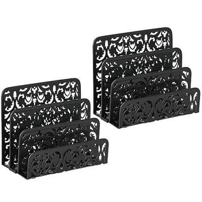 EasyPAG Mail Organizer Countertop 2pc Desk Mail Sorter for Envelope 3-Slot Vertical Letter Holder for Office, Home, School, Black