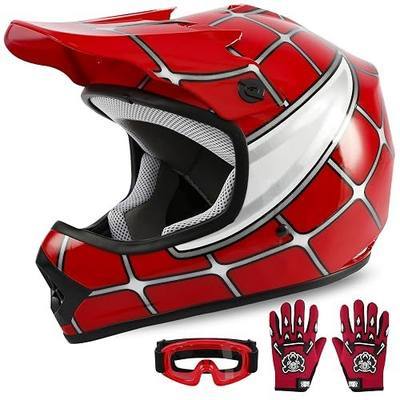 XFMT Kids Dirt Bike Helmet Youth Motorcycle Helmet DOT-Certified Full Face Helmets for Motocross ATV Off-Road Street Bike with Goggles & Gloves, Red Spider Small | Motorcycle Riding Gear included Goggles & Gloves, Ultra-Lightweight, For ATV UTV Off-Road, Red Spider Small