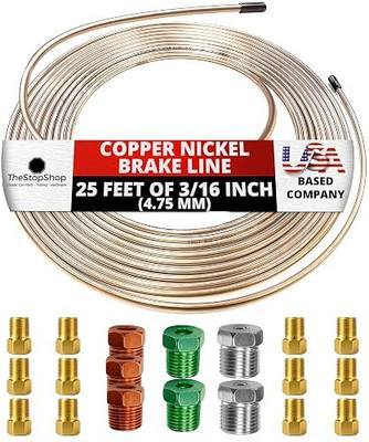 The Stop Shop 25 Feet of 3/16 Inch (4.75 mm) Copper Nickel Brake Line (.028" Wall Thickness) with Fittings