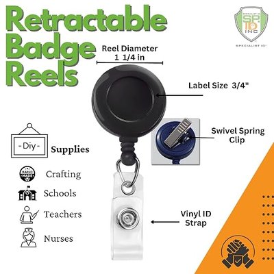 Specialist ID 15 Pack - Premium Retractable ID Badge Reels with Alligator clip - Solid Color Blanks with Nylon Key Pull String for Nurse, DIY Crafts (Assorted Colors)