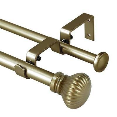 Urbanest Fluted Ball Adjustable Double Drapery Curtain Rod Set, 5/8", 28-48", Antique Gold
