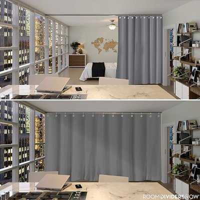 Room/Dividers/Now Ceiling Track Room Divider Kit - XXX-Large B, 9ft Tall x 14ft - 18ft Wide (Slate Gray), Track Curtains Ceiling Mount