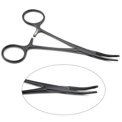 Pet Colourful Stainless Steel Hemostat Hemostatic Forcep,Pet Ear Hair Pull Forcep,Bend head and Straight head kit (Black, 14cm)
