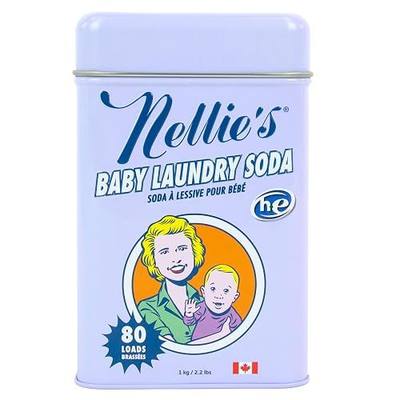 Nellie’s Baby Laundry Soda Tin – 80 Loads – Gentle Powdered Detergent for Delicate Fabrics – Fragrance-Free Formula - 80 Loads - Made in Canada | Septic-Safe, HE Compatible & Phosphate-Free, Just 1 Tablespoon Per Load, Made in Canada