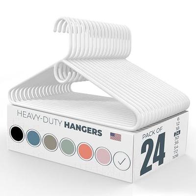 Heavy Duty Clothes Hangers 20 Pack (24 Count) – Made in the USA – 8lb Capacity Plastic Hangers for Adult Clothing – Durable for Pants, Coats, Jackets, or Jeans – White