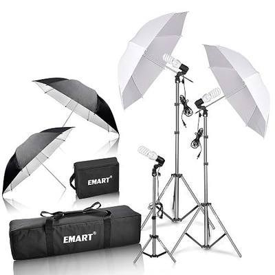 EMART Umbrella Photography Lighting Kit, 200/700W Bulbs, Soft Light Continuous Photographic Reflector Set for Portrait Studio Video Recording, Filming, Podcast