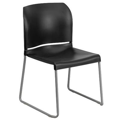 Flash Furniture Hercules Series Contoured Stacking Chairs for Waiting Rooms and Offices, Ergonomic Lobby Chairs with Curved Back, Set of 5, Black