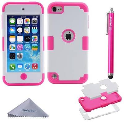 Wisdompro Case for iPod Touch 7, for iPod Touch 6, for iPod Touch 5, 3 in 1 Hybrid Soft Silicone and Hard PC Protective Case Cover for iPod Touch 5th 6th 7th Generation - Hotpink/White