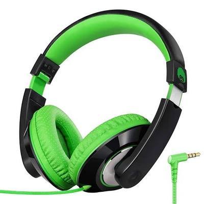 rockpapa Comfort Kids Headphones for School, Lightweight Foldable Portable Childs Boys Girls Teens Headphones Wired 3.5mm with 4.9ft Cord for Travel Airplane Tablet Phone Pad Laptop Black/Green