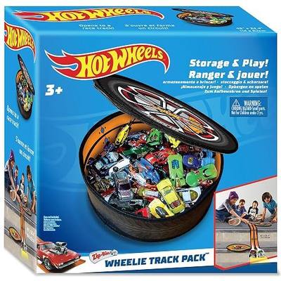 Hot Wheels ZipBin Wheelie Track Pack - Portable Toy Car Storage, Ages 3+ | Unzips Into 35.5in Racetrack Play Mat, Holds 100 Cars, Circle Tire Design with Carrying Handles for Travel, Ages 3+