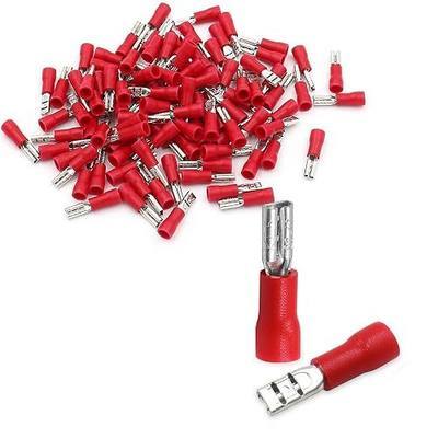 Baomain 0.11" Female Quick Disconnect Spade Terminals,Insulated Crimp Connectors 22-16 AWG 2.8mm,Red, (100-Pack)