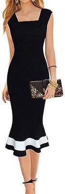 Women's Vintage Midi Sheath Business Causal Office Party Wiggle Dress