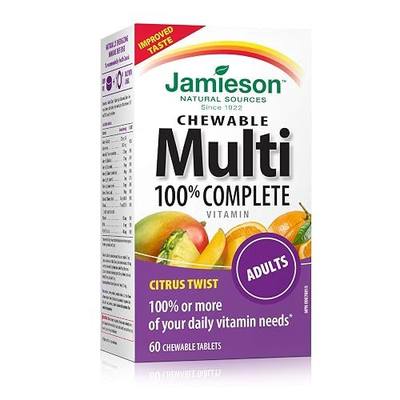 Jamieson 100% Complete Chewable Multivitamin for Adults Citrus Twist Multi, 60 chewable tablets