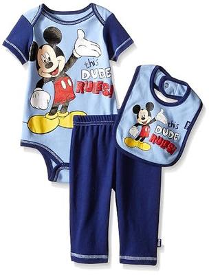 Disney Baby Boys' Mickey Mouse 3 Piece Bodysuit, Pant and Bib Set