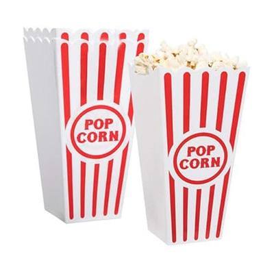 Novelty Place Plastic Red & White Striped Classic Popcorn Containers for Movie Night - 7.8" Tall x 3.8" Top x 2.3" Bottom, 41oz (4 Pack)
