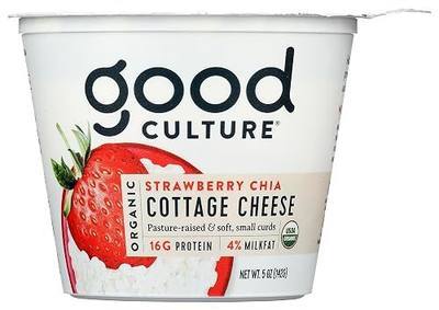 Good Culture, Organic Cottage Cheese - Strawberry Chia 4%, 5.3 Ounce