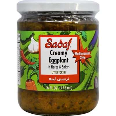 Sadaf Creamy Eggplant - Torshi Litteh - Torshi Bademjan for Cooking and Food Flavoring - Mediterranean Cuisine - Eggplant Dip - Kosher - Halal - Vegetarian - 12 Oz Jar