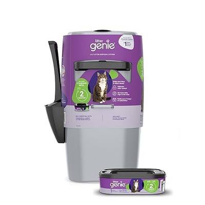Litter Genie Standard Pail (Silver) | Cat Litter Box Waste Disposal System for Odor Control | Includes 1 Square Refill Bag
