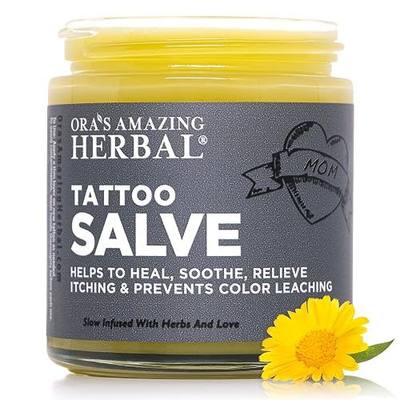 Ora's Amazing Herbal Natural Tattoo Salve,Tattoo Aftercare Balm for New & Old Inked Skin, Moisturizing & Itch Soothing Cream, Petroleum Free & Color Restoring Tattoo Ointment, 4oz, USA made