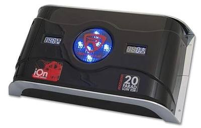 Rockville RXC2D 2 Farad Stiffening Power Capacitor with LED Digital Volt Meter | LED Digital Volt Meter, IC Controlled Circuitry, Negative Polarity Protection, Lucite Mounting Brackets, Charging Resistor