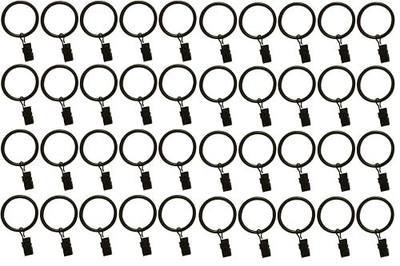 1.5-inch, Set of 40, Black - Metal Curtain Rings with Clips and Eyelets – (Drapery Clip Rings)
