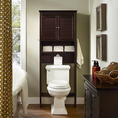 Crosley Furniture Lydia Over The Toilet Storage Cabinet and Bathroom Organizer with Hooks and Shelves, Espresso