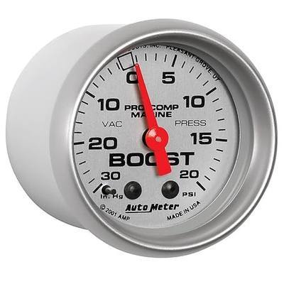 AUTO Meter 200774-33 Gauge Boost (Marine Silver Ultra-Lite 2 1/16", 30Inhg-20Psi, Mechanical, Marine Silver)