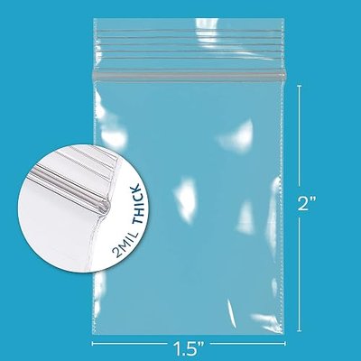 1000 Count - 1.5" x 2" Small Zip Bags, Mini Reclosable Zipper Baggies, 2 Mil, Clear Plastic Resealable Storage Bags with Zip Top Lock for Packaging Jewelry, Pills, Buttons, Beads, Seeds, Powders - GPI