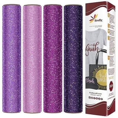 Firefly Craft Glitter Heat Transfer Vinyl (Lavender, Light Pink, Dark Purple, Deep Pink) — HTV Vinyl for Plotter Printer and Die-Cut Machine — Iron On or Heat Press — 4 Pack (12" x 20" Sheets)