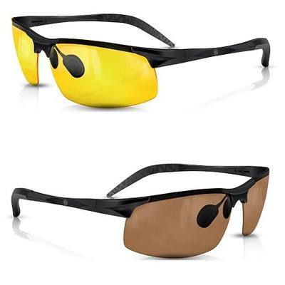BLUPOND Set of 2 HD Day and Night Driving Glasses - Polarized Sunglasses and Yellow Night Vision Glasses With Car Clip Holder
