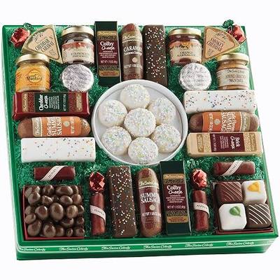 The Swiss Colony Spring 27 Favorites Food Gift Summer Sausage Meats Cheeses | Assorted Chocolates, Candies, Petits Fours, Cheese & Charcuterie Board Gifts Basket, Holiday, Christmas - Holiday Red Box