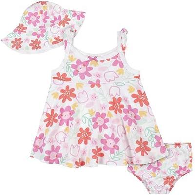 Gerber Baby Girls 3 Piece Sundress, Diaper Cover and Hat Set
