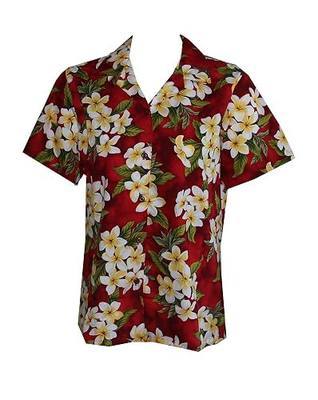 Made in Hawaii ! Women's Plumeria Season Hawaiian Aloha Camp Shirt