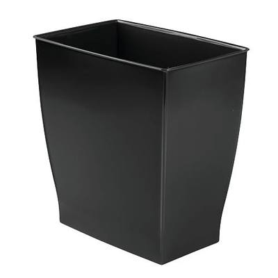 iDesign Small Plastic Bathroom Trash Can, Black | Slim Rectangle, For Bedroom, For Office, For Dorm