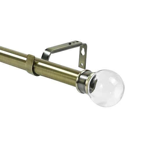 Urbanest 1-inch Diameter Crystal Ball Adjustable Single Drapery Curtain Rod, 28-inch to 48-inch, Antique Brass