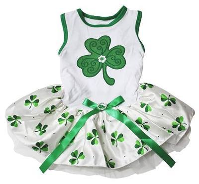 Petitebella Green Clover Puppy Dog Dress for Dogs (White/Clovers, Medium)