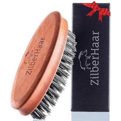 ZilberHaar Pocket Mustache and Beard Brush - Stiff Boar Bristles Small Brush - Perfect Beard Grooming Tool - Relieves beard itch - Short and Medium - Made in Europe