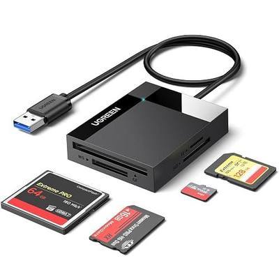 UGREEN SD Card Reader USB 3.0 Card Hub Adapter 5Gbps Read 4 Cards Simultaneously CF, CFI, TF, SDXC, SDHC, SD, MMC, Micro SDXC, Micro SD, Micro SDHC, MS, UHS-I (Black) | Multi USB 3.0 Micro SD Memory Card Adapter for External Camera Photo SD TF MicroSD Micro MS CF for PC Computer Mac