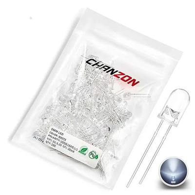 CHANZON 100 pcs 5mm White LED Diode Lights (Clear Round Transparent DC 3V 20mA) High Intensity Super Bright Lighting Bulb Lamps Electronic Components Light Emitting Diodes | (Clear Round Transparent) Bright Lighting Bulb Lamps Electronics Components Indicator Light Emitting Diodes for Arduino