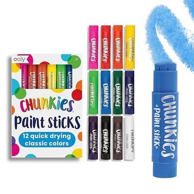 Ooly Chunkies Easy Grip Tempera Paint Sticks for Kids, Set of 12 - Classic | Ages 3+, Kid-Safe, Quick-Drying, Non-Toxic, Mess-Free Art Supplies for Toddlers and Kids, Great Stocking Stuffer Holiday Gift