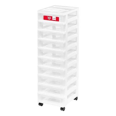 IRIS USA 10-Drawer Rolling Storage Cart, White/Clear | Keep craft supplies, office essentials, classroom items, and accessories organized with easy-access drawers for daily use