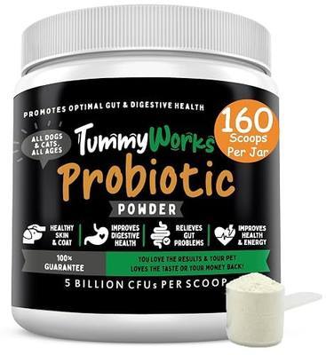 TummyWorks Probiotics for Dogs and Cats, Probiotic Powder for Gut Health | Digestive Health, Gut, Immune, Skin & Coat Support, 10 Strains, 5 Billion CFU, 6 Enzymes and Prebiotics, 160 Scoops, USA Made