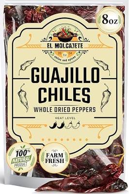 Dried Guajillo Chiles 8oz Whole Mild Mexican Chili Peppers for Mole | Fruity smoky flavor, mild to medium heat. Rehydrate for birria, pozole, tamales & salsa. Stemless, all natural. Resealable.