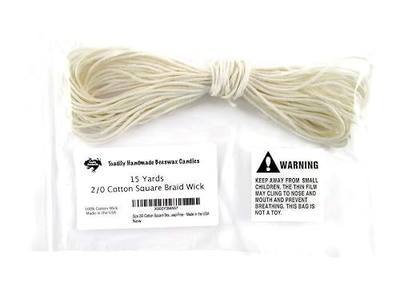 15 Yards/45 Feet - Size 2/0 Cotton Square Braid Candle Wick - 100% Cotton Candle Wick - Unprimed and Lead-Free - Made in the USA