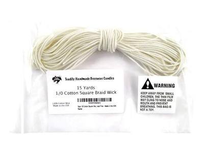 15 Yards/45 Feet - Size 1/0 Cotton Square Braid Candle Wick - 100% Cotton Candle Wick - Unprimed and Lead-Free - Made in the USA